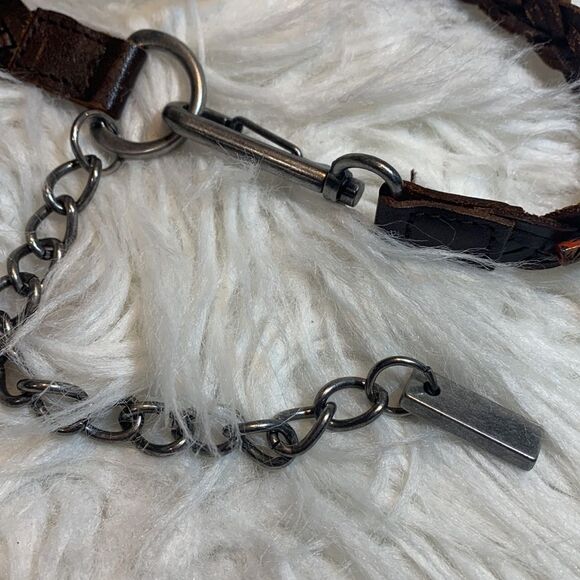 🟢3 for $20——-BEADED Leather belt braided women’s size M/L with 6” chain link - Picture 5 of 9